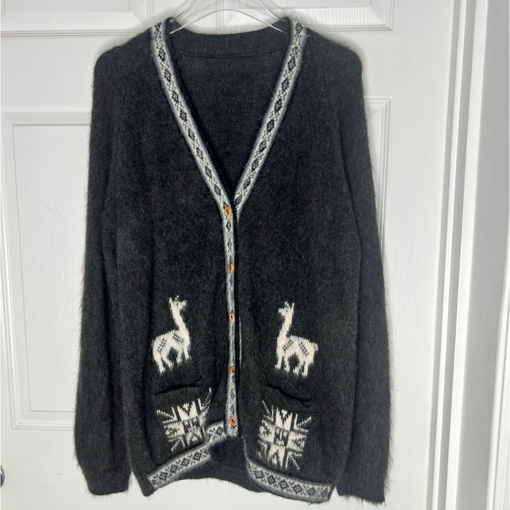 Unbranded Gray Lama Button Up Sweater Sz L